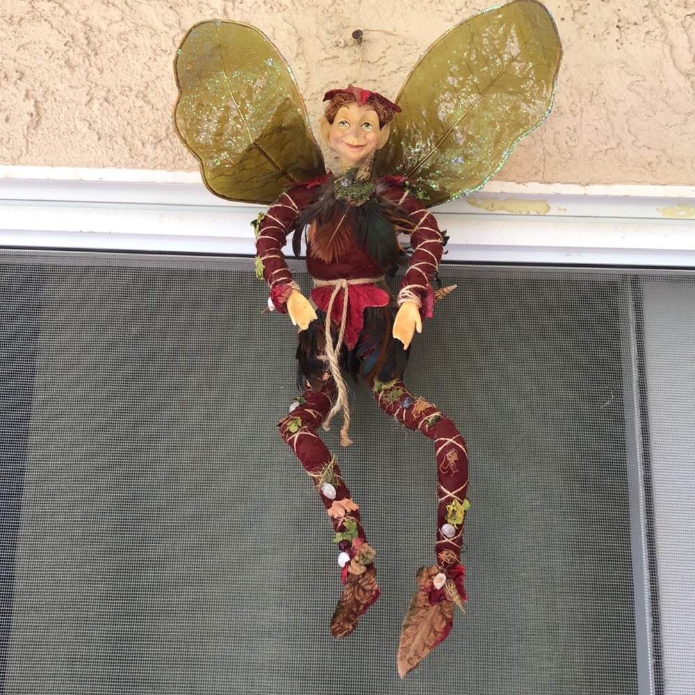 Vintage Holidays Green Forest Nature Fairy Elf Fantasy Doll Butterfly Wings